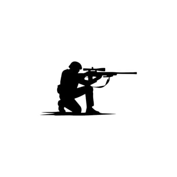 A soldier aims through the optical sight of a rifle vector