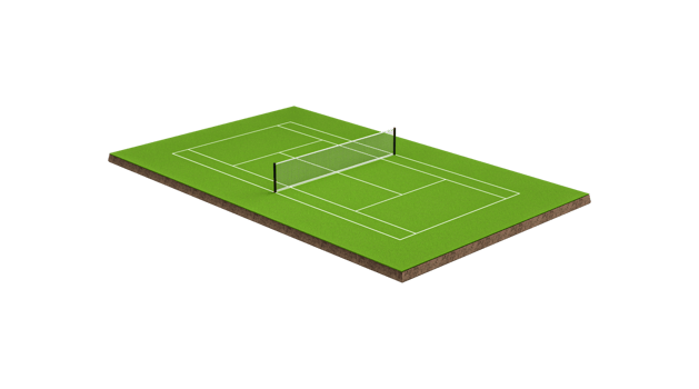 3D Green Grass Tennis Court Field With Net And White Lines Marking Boundaries 3D Illustration png