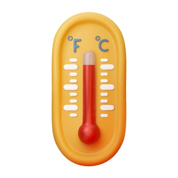 Isolated 3D Weather thermometer with hot temperature. Realistic illustration on white background vector