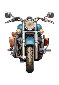Classic motorcycle in blue color front view illustration. Vintage motorbike isolated on white background. vector