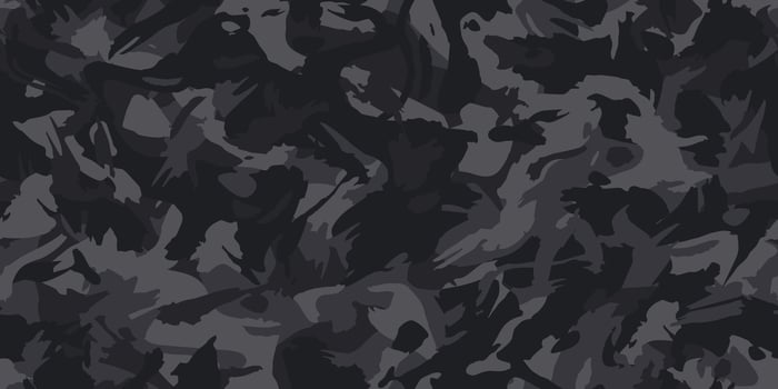 Grunge urban camouflage, black fashion design. Dirty brush stroke hand draw camo, military pattern. Army uniform, fashionable fabric print. Seamless monochrome texture vector
