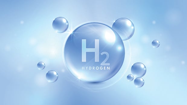 Hydrogen H2 production. renewable energy source. renewable Eco energy. hydrogen energy powered by renewable electricity with water molecule in transparent style. design. vector