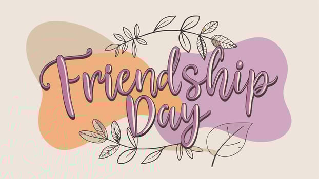 Elegant Friendship Day card with pink and orange abstract shapes and leaves vector