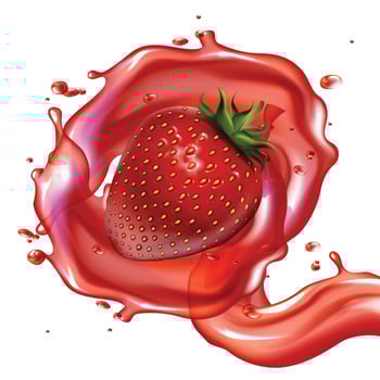 Red strawberry slice juice splash realistic . vector
