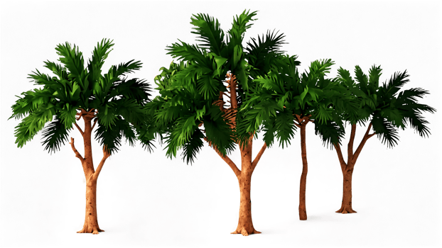 3D Jungle trees on isolated transparent background png