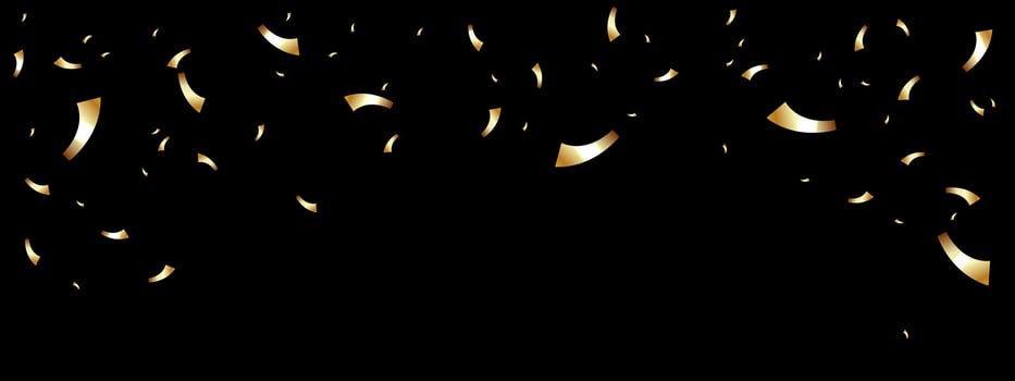 Gold paper confetti pieces falling and flying on dark background with copy space for text. Merry Christmas and New year design template vector