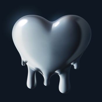 Metal melting heart y2k 3d element on dark background dripping chrome love sticker vector