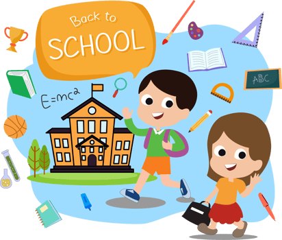 back to school background with illustration of kids go to school and school supplies illustration png