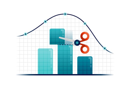 Business illustration of cutting expectations on charts with scissors for inflation and sales. Can be used for poster, template, banner, cover, flyer, brochure vector