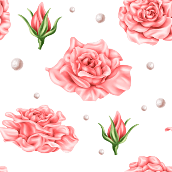 Seamless pattern of vintage pastel pink rose buds and green leaves. Romantic and beautiful digital illustration, repeating pattern. For decoration, design of invitations, date saving, greeting card png