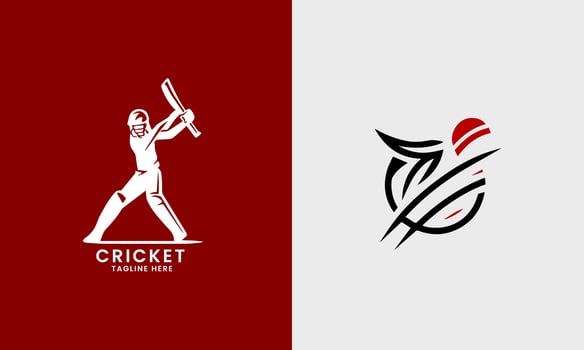 Cricket logo icon, wicket ball bat tournament sport batsman baller champion symbol vector