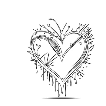 heart paint splashes love outline illustration sketch vector