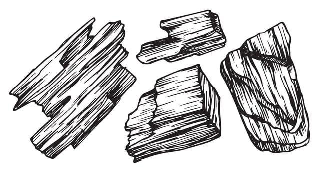 set of charcoal, illustration in sketch style. eco product for medicine and cosmetology vector