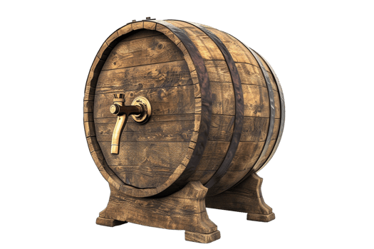 Isolated wooden beer barrel with faucet against transparent background png