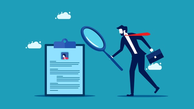 businessman with magnifying glass and clipboard vector