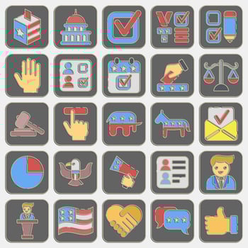 Icon set of usa election. USA general election elements. Icons in embossed style. Good for prints, posters, infographics, etc. vector