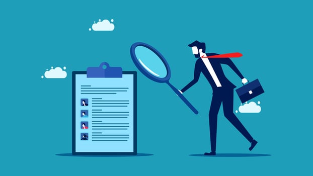 businessman with magnifying glass and clipboard vector