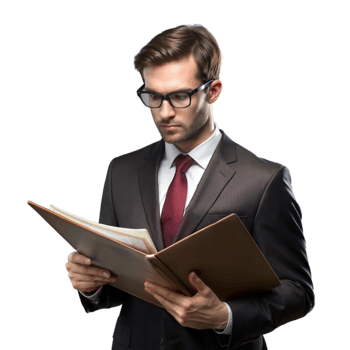 Lawyer reviewing case files in a legal setting png