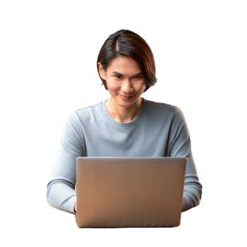 Woman working on laptop, focused on her task png