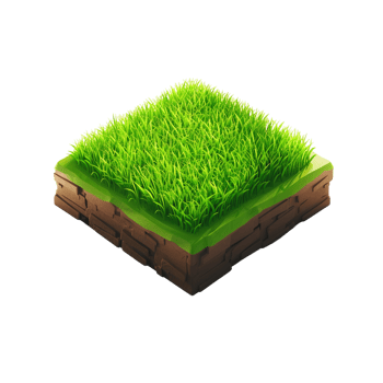 Isometric empty grass field with sky and clouds png