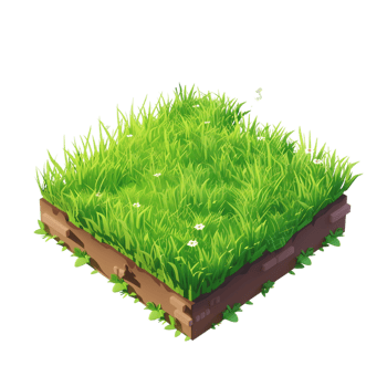 Isometric empty grass field with sky and clouds png