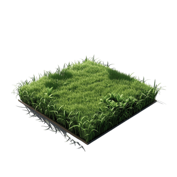 Isometric empty grass field with sky and clouds png