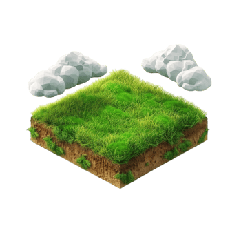 Isometric empty grass field with sky and clouds png