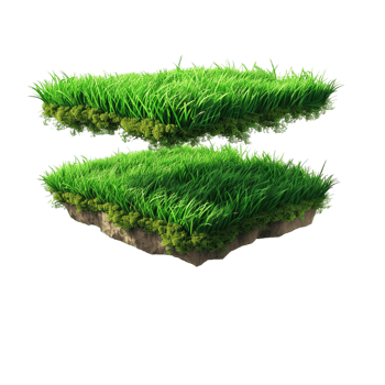 Isometric empty grass field with sky and clouds png