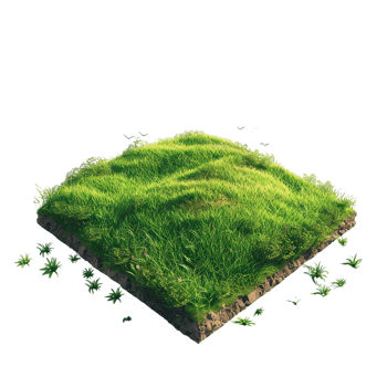Isometric empty grass field with sky and clouds png