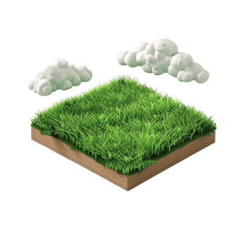 Isometric empty grass field with sky and clouds png