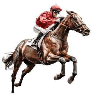 Jockey riding a running horse alone against transparent background png