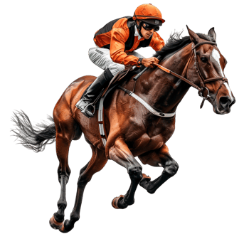 Jockey riding a running horse alone against transparent background png