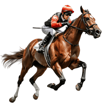 Jockey riding a running horse alone against transparent background png