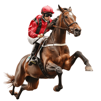 Jockey riding a running horse alone against transparent background png
