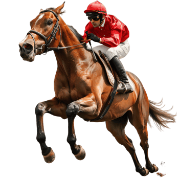 Jockey riding a running horse alone against transparent background png