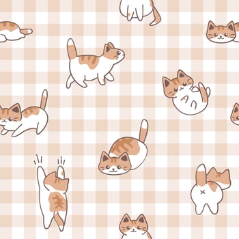 Seamless pattern of cute calico cat vector