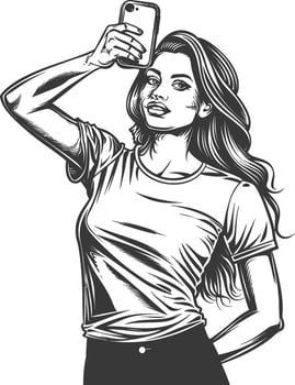 Woman taking selfie with her phone illustration vector