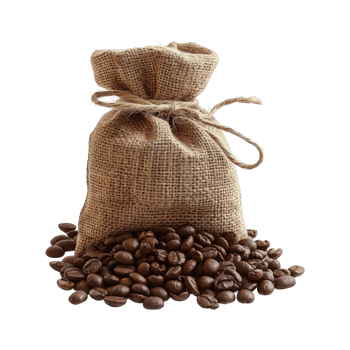 Coffee beans with sack on transparent background cutout png