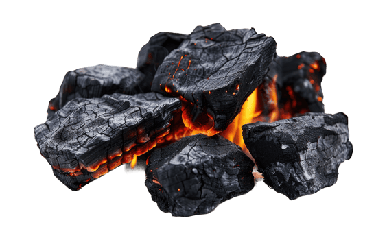 Glowing coal burning coal isolated on transparent background cutout png