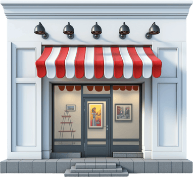 a store front with a red and white awning png