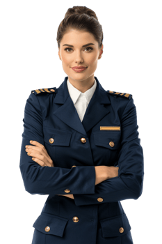 Happy flight attendant stewardess with crossed arms alone against transparent background png