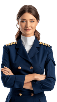 Happy flight attendant stewardess with crossed arms alone against transparent background png