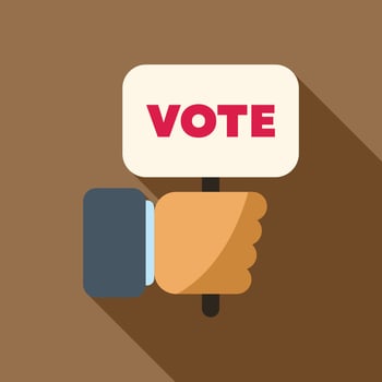 Hand holding vote sign long shadow minimalist illustration vector