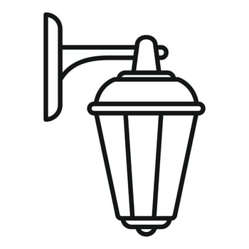 Street lamp hanging and illuminating the night, black and white line art icon vector