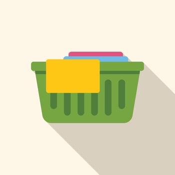 Green laundry basket full of clothes with long shadow vector