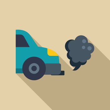 Blue car emitting black smoke from exhaust pipe vector