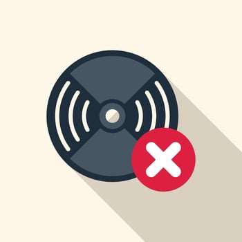 Vinyl record with red cross mark showing music error vector