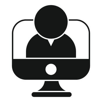 Businessman having video call on computer screen icon vector