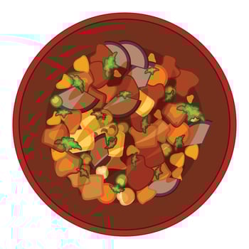 Delicious traditional stew served on a round plate vector