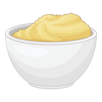 White bowl overflowing with delicious mashed potatoes vector